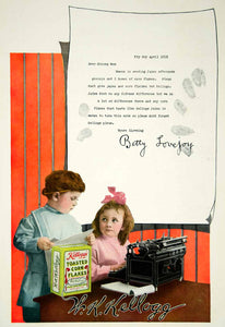 1913 Ad Vintage Kelloggs Corn Flakes Cereal Boy Girl Children Typing YDL8