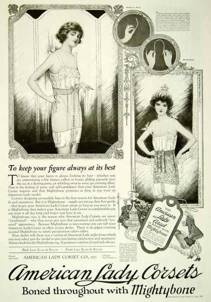 1920 Ad American Lady Corsets Mightbone Boned Figure Undergarments YDL –  Period Paper Historic Art LLC