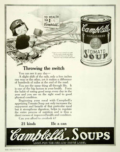 1921 Ad Campbell's Soup Tomato Railroad Tracks Switch Healthy Can Joseph YDL9