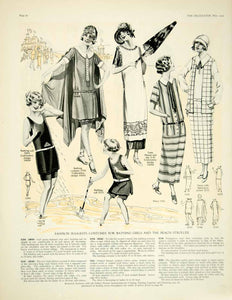 1924 Color Print Butternick Patterns Womens Bathing Suit Fashion Art Deco YDM1
