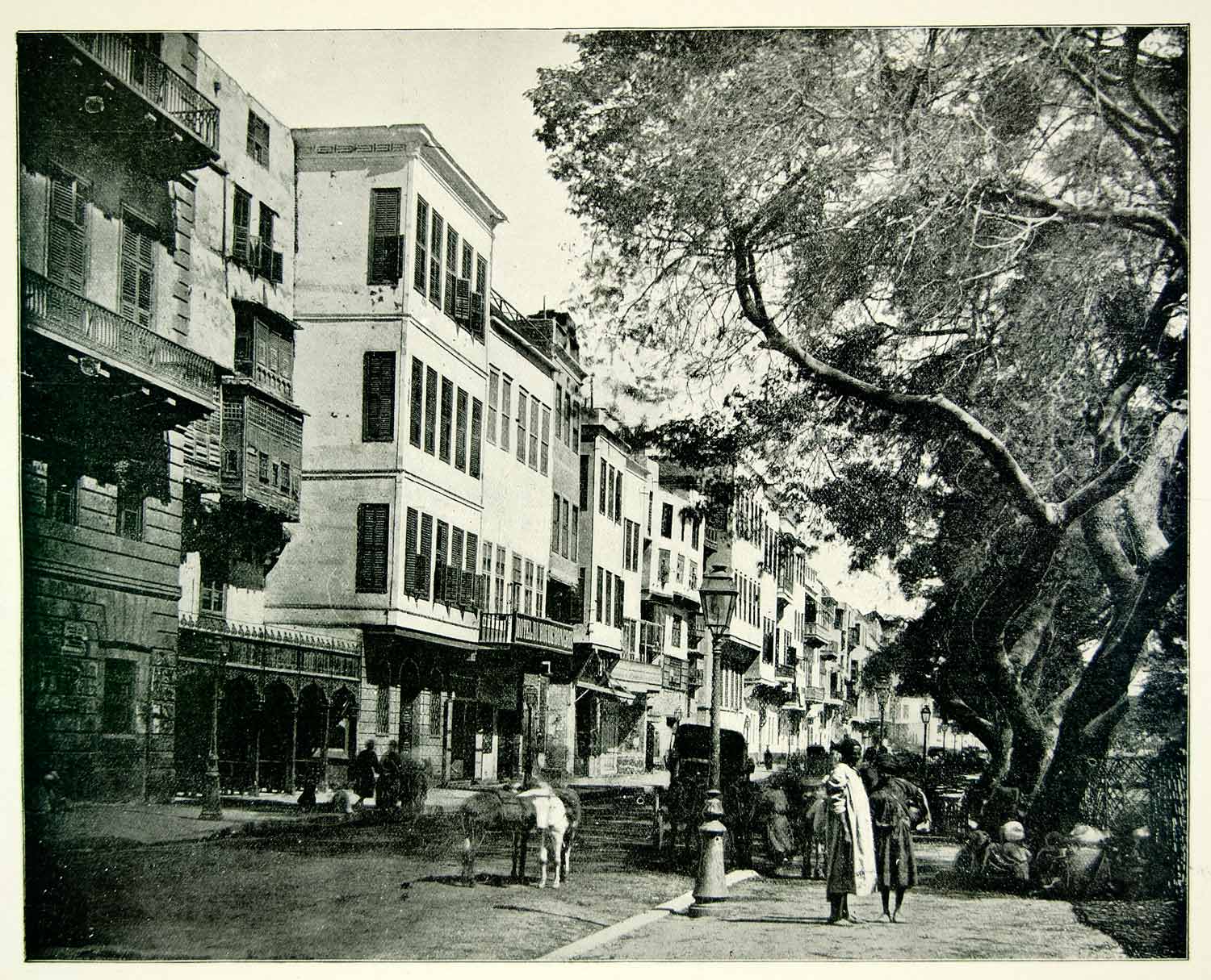 1893 Print Cairo Egypt Cityscape Ezbekiyeh Street Africa Building Facade YFC2