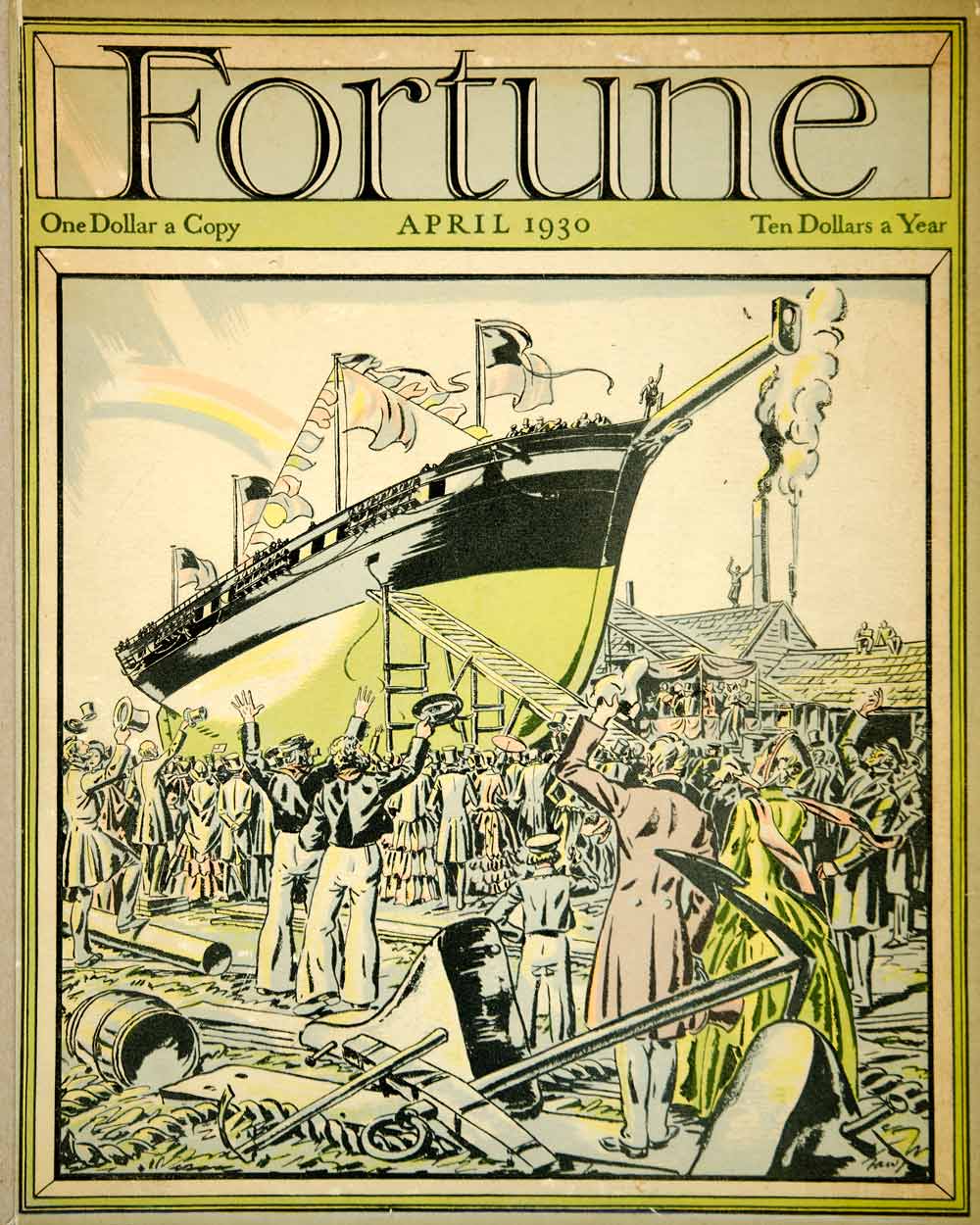 1930 Cover Fortune Magazine Ship Launching Launch Shipyard 19th Century YFC3