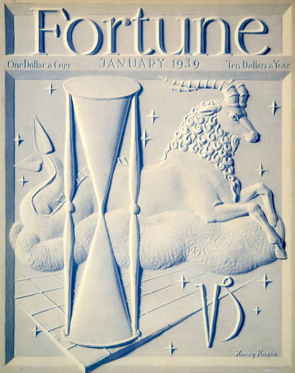 1939 Cover Fortune Henry Kreis Art Capricorn Goat Astrology Sign January YFC3 - Period Paper
