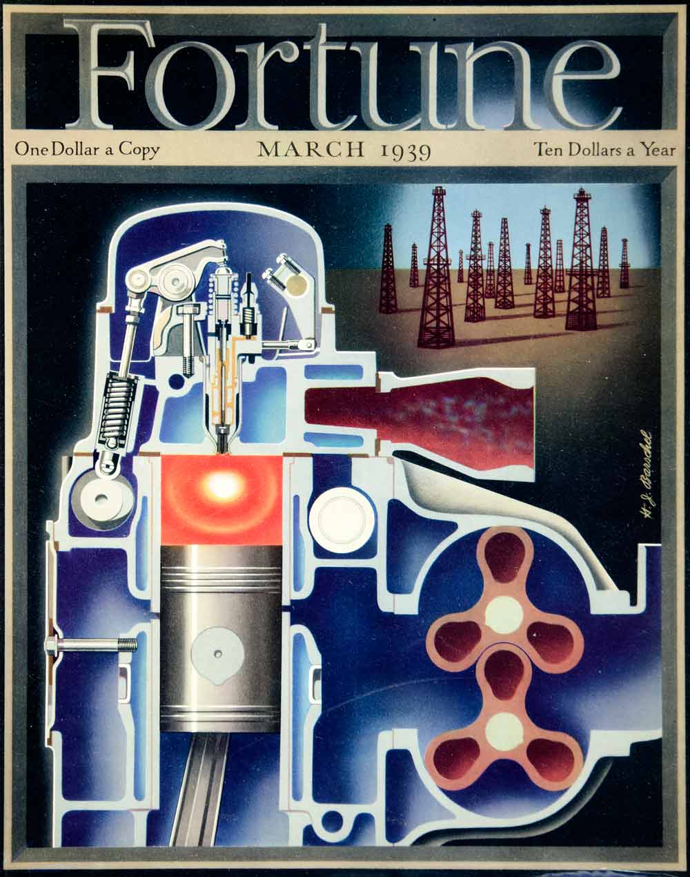 1939 Cover Fortune Hans J. Barschel Art Oil Field Rig Derrick Well Pump YFC3