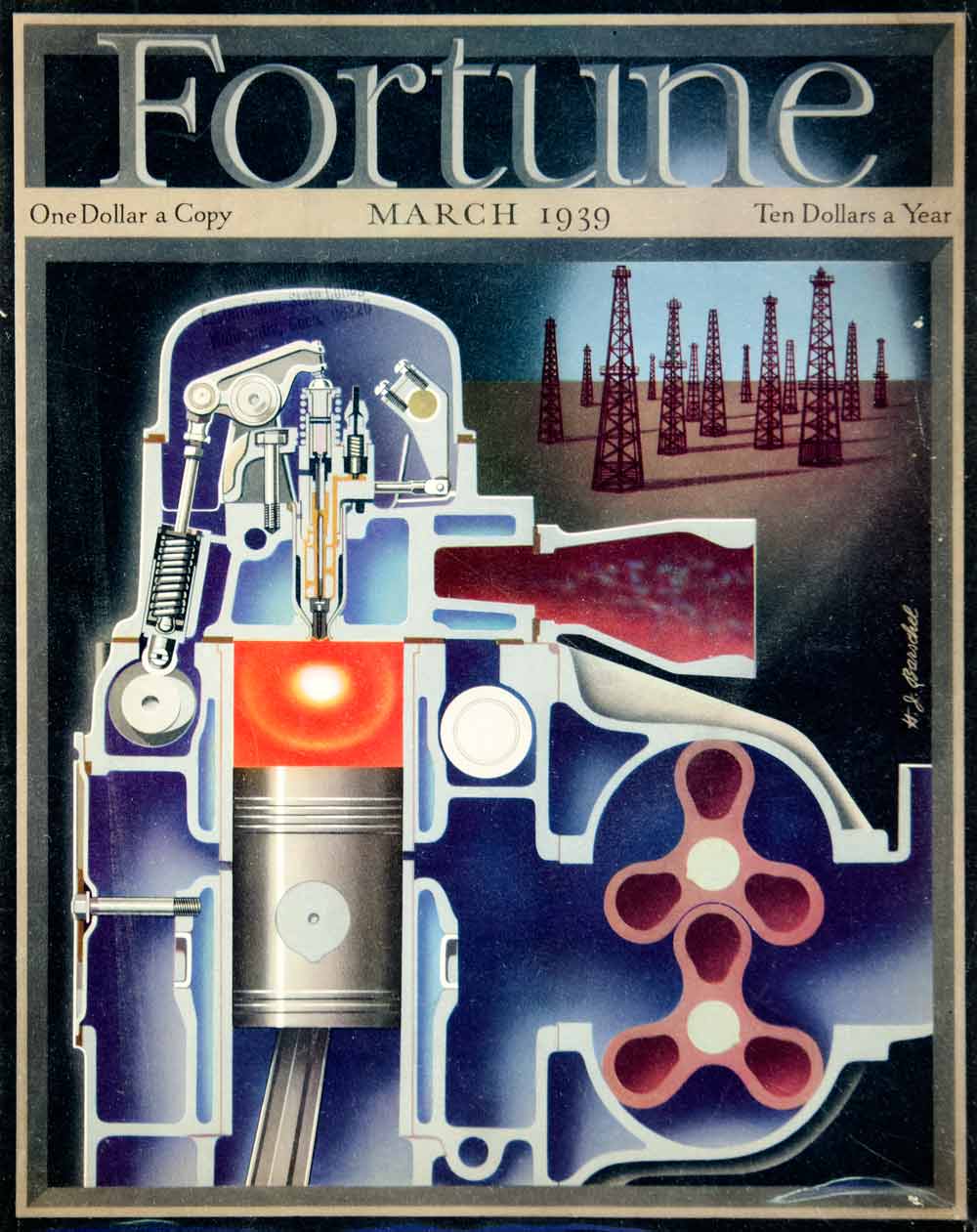 1939 Cover Fortune Hans J. Barschel Art Oil Field Rig Derricks Wells P ...