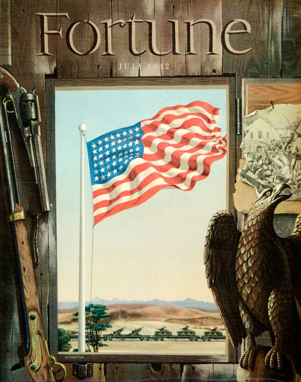 1942 Cover Fortune John Atherton July WWII Patriotism Flag Gun Bald Eagle YFC3