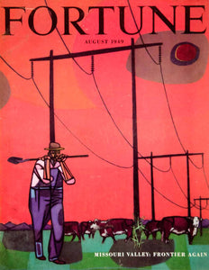 1949 Cover Fortune Robert Gwathmey Art Electric Power Lines Farmer Cow Herd YFC3