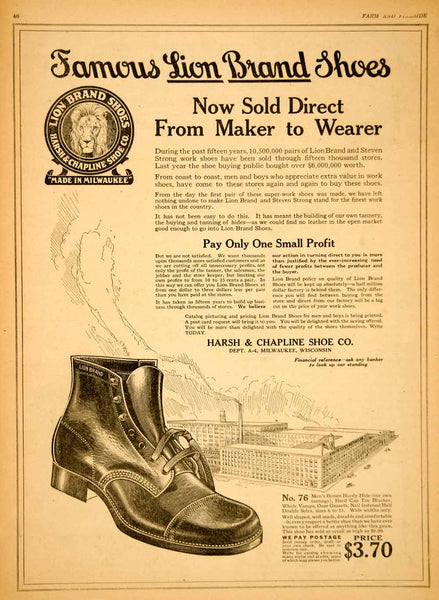 1921 Ad Vintage Lion Brand Work Shoes Men Boys Harsh Chapline