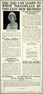 1923 Ad Screen Writers Institute Jazzmania SIlent Film Synopsis YFF2