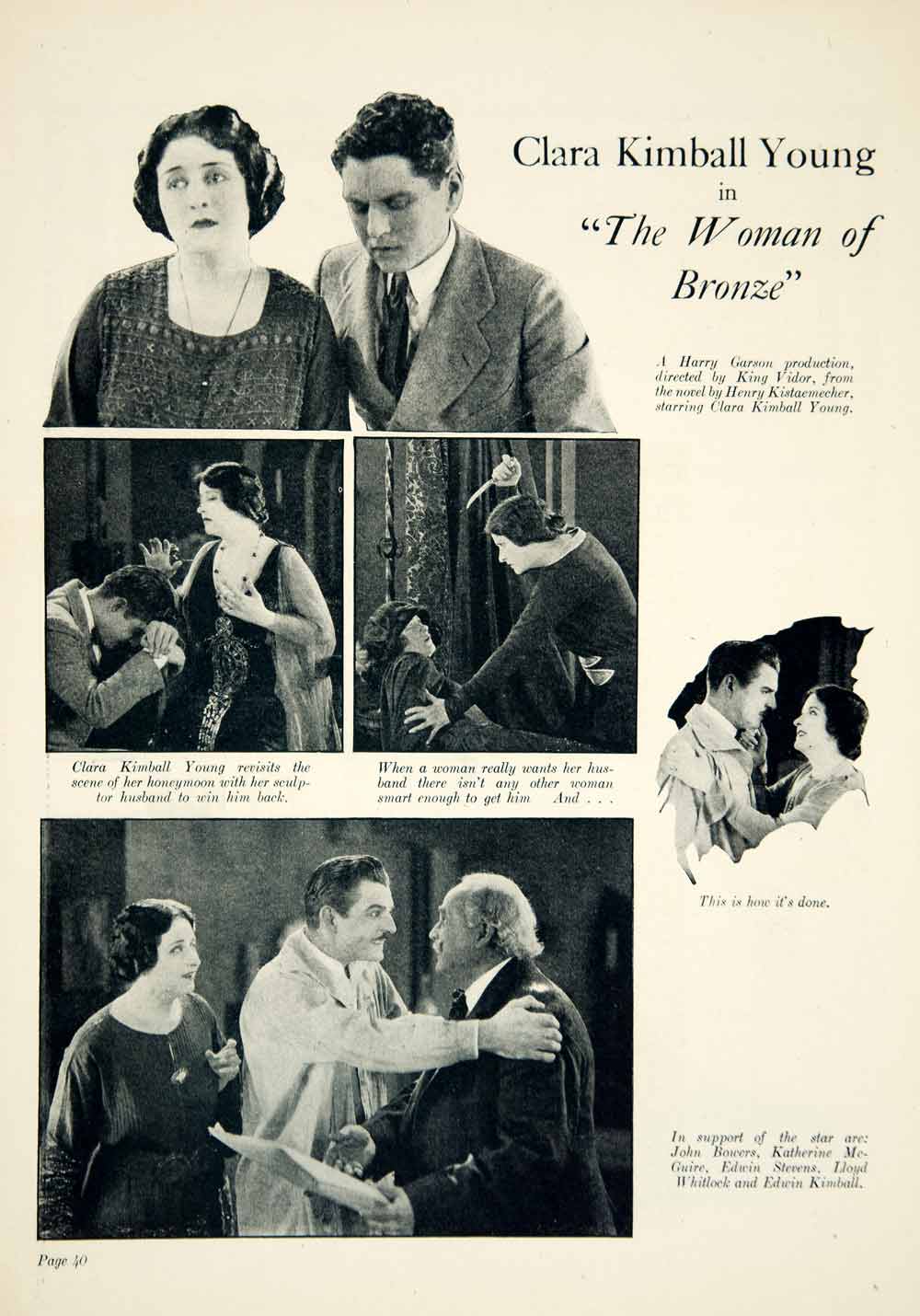 1923 Print The Woman of Bronze Silent Film King Vidor Clara Kimball Young YFF2