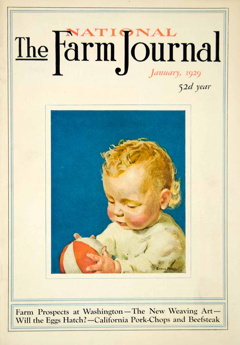 1929 Cover National Farm Journal Art Erma Allen Baby Toy Child Portrait YFJ1