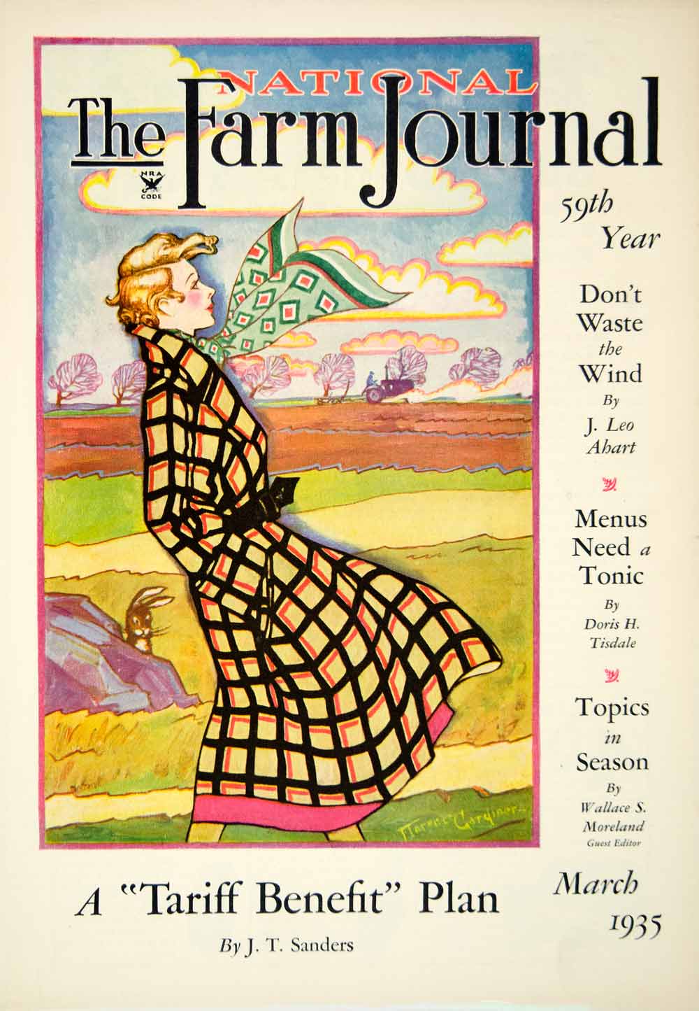 1935 Cover National Farm Journal Art Florence Gardiner Woman Fashion Bunny YFJ1