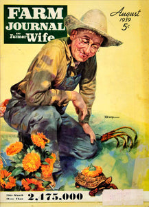 1939 Cover Farm Journal Wife Art Turtle Flowers Garden Overalls Straw Hat YFJ1