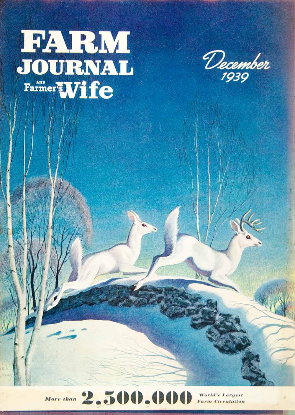 1939 Cover Farm Journal Wife Jack Murray Art Deer Wildlife Winter Buck Doe YFJ1