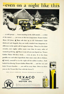 1929 Ad Texaco Golden Motor Oil Engine Lubricant Cold Garage Night Car YFJ1
