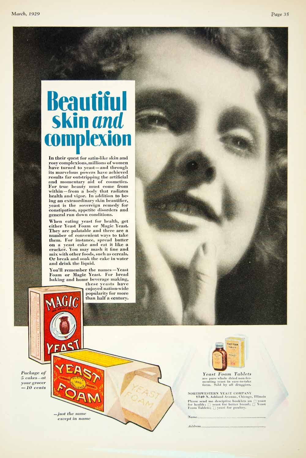1929 Ad Magic Yeast Foam Beauty Skin Complexion 1749 N Ashland Ave Chicago YFJ1
