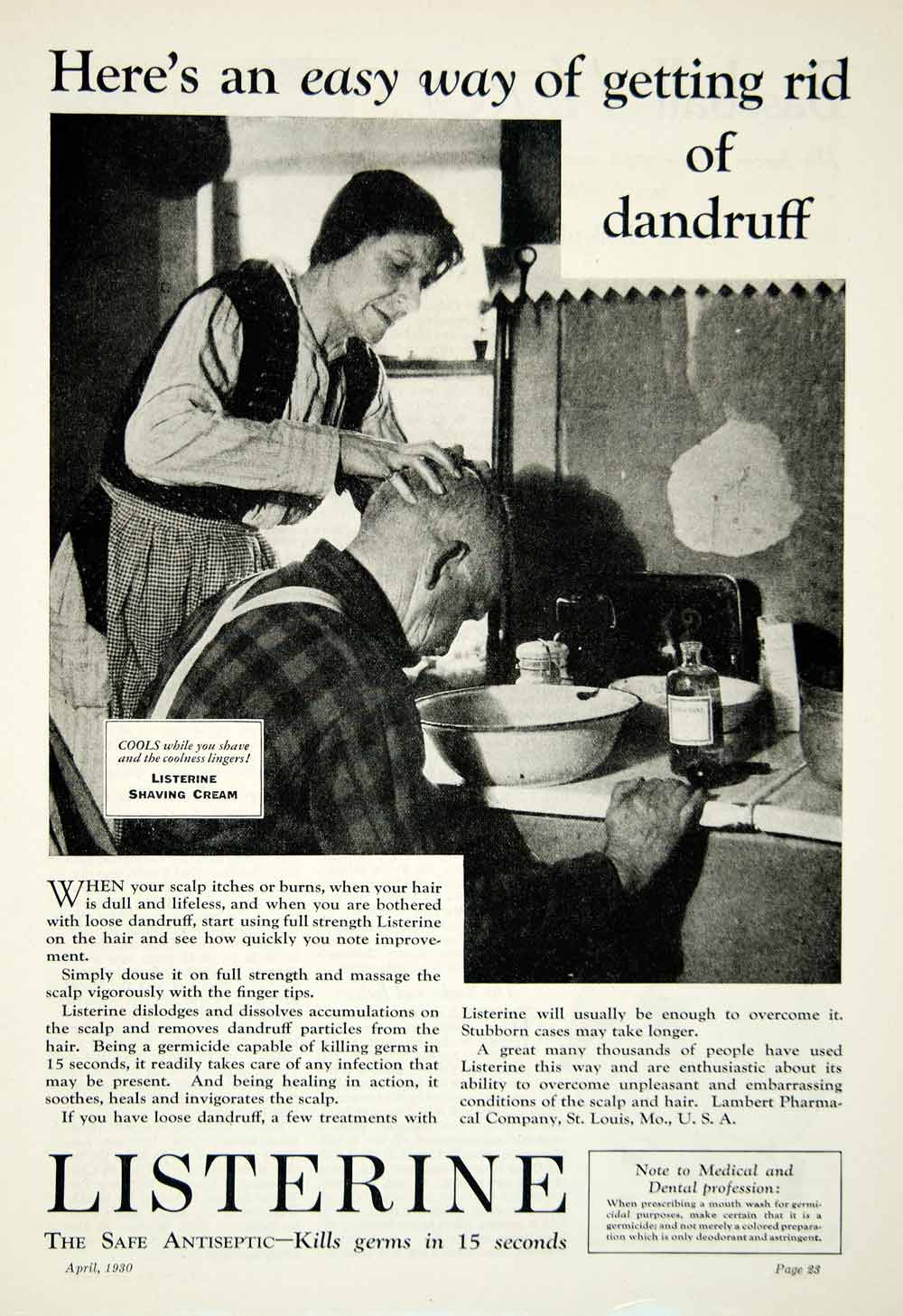1930 Ad Listerine Antiseptic Dandruff Scalp Health Hygiene Farmer Wife YFJ1