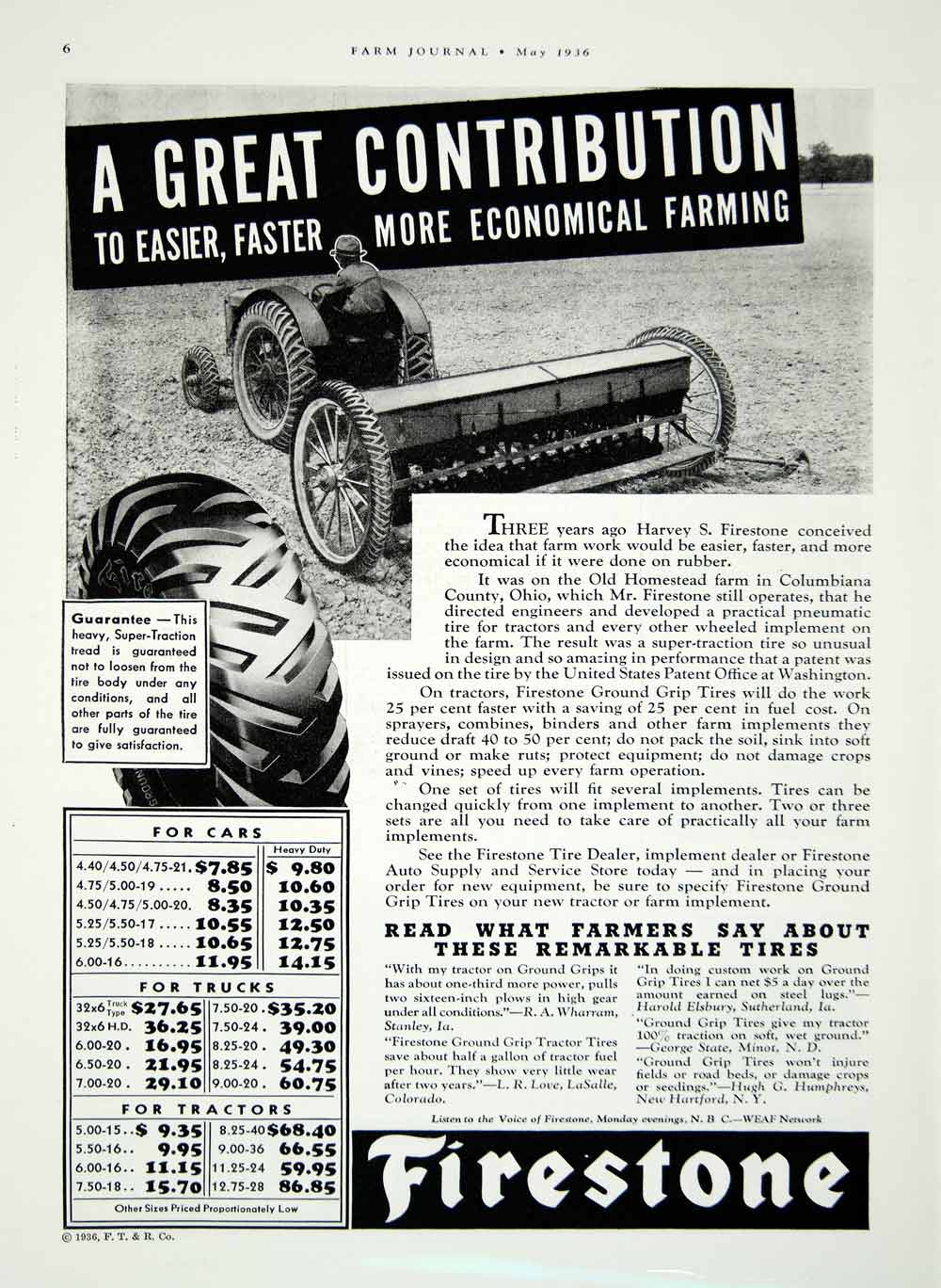 1936 Ad Firestone Tires Super Traction Tread Car Truck Tractor Automotive YFJ1