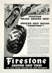 1937 Ad Firestone Ground Grip Tires Football Traction Cleats Automotive Art YFJ1