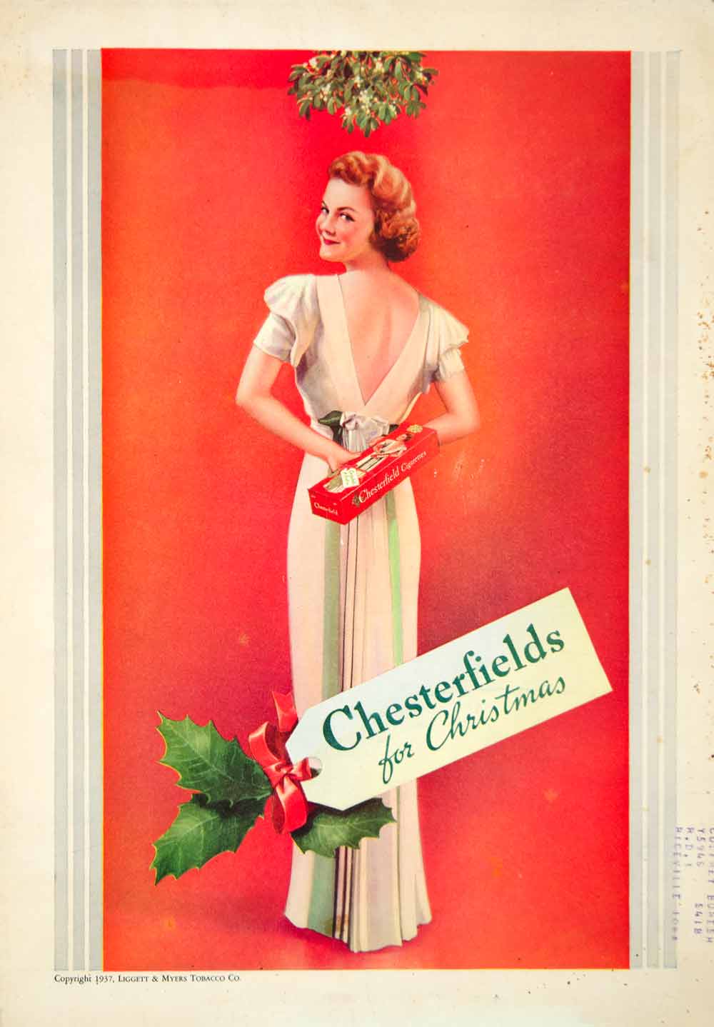 1938 Ad Chesterfield Cigarettes Smoking Christmas Gift Woman Dress YFJ1
