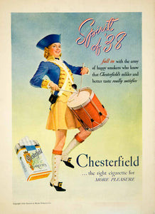 1938 Ad Chesterfield Cigarettes Spirit '38 Army Happy Smokers Woman Drum YFJ1