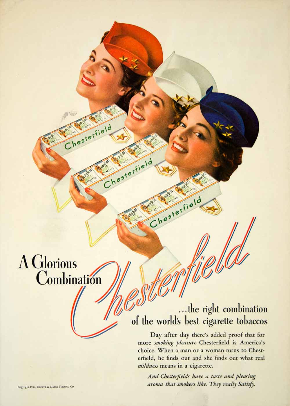 1939 Ad Chesterfield Cigarettes Glorious Combination Smoking Women Portrait YFJ1