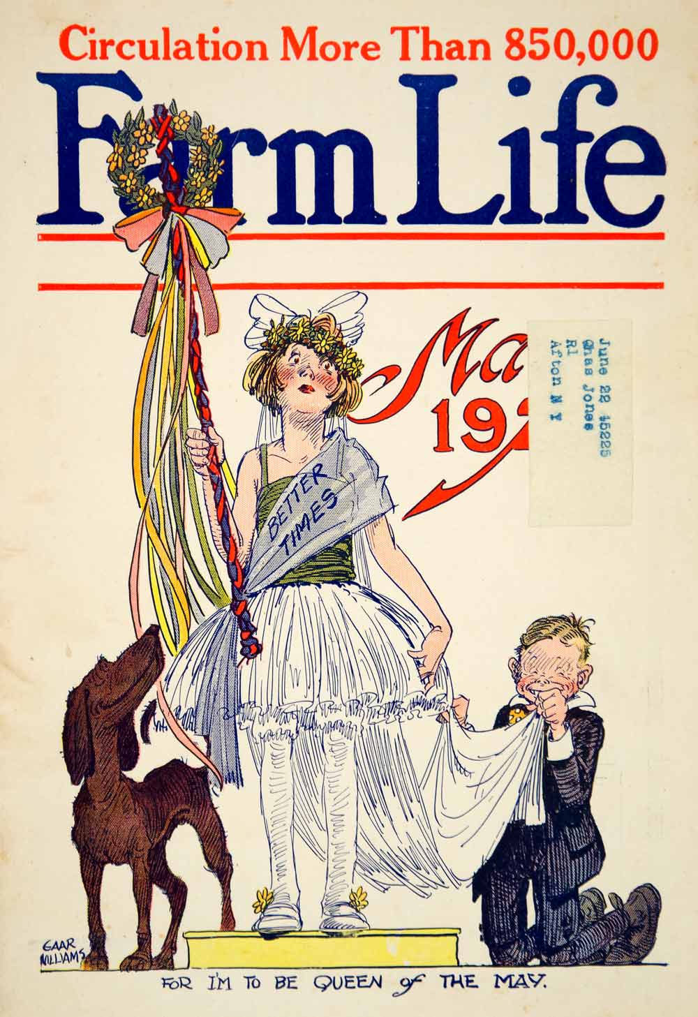 1922 Cover Farm Life May Queen Children Girl Boy Dog Gaar Williams Cartoon YFL1