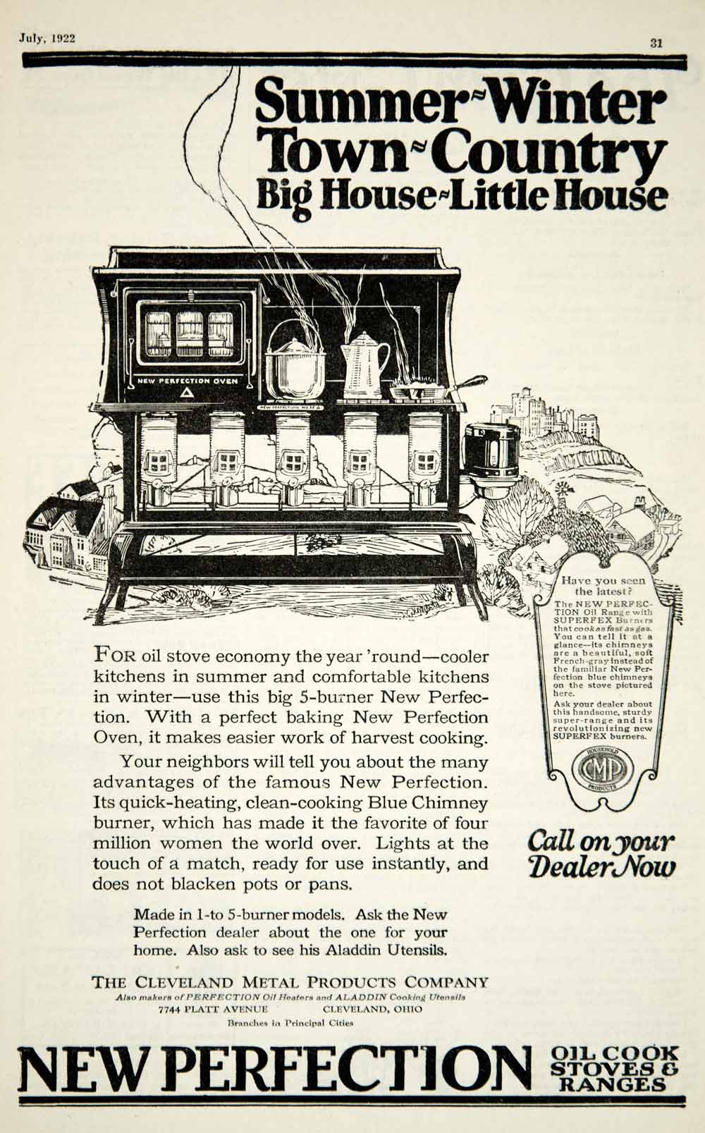 1922 Ad Vintage New Perfection Oil Cook Stove Range Kitchen Appliance YFL1