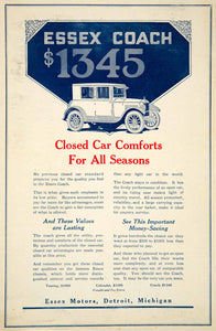 1922 Ad Vintage Essex Coach Closed Car Antique Automobile Price Detroit YFL1