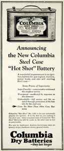1922 Ad Vintage Columbia Hot Shot Dry Battery No. 1461 Ignition National YFL1