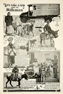 1922 Print Milk Delivery Milkman Truck Cans Donkey Goats Dogcart Belgium YFL1