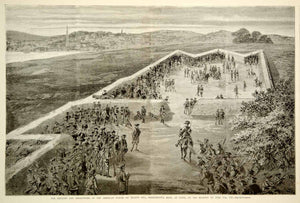 1875 Wood Engraving Battle Bunker Hill Fortifications Breed's Revolutionary War - Period Paper
