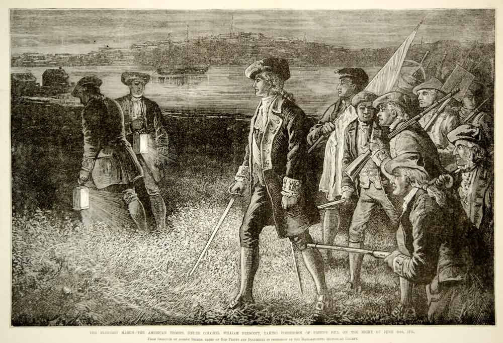 1875 Wood Engraving Colonel William Prescott Revolutionary War Breed's Hill 1775 - Period Paper
