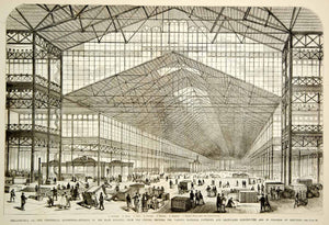 1876 Wood Engraving Centennial Exposition Philadelphia Worlds Fair Main Building