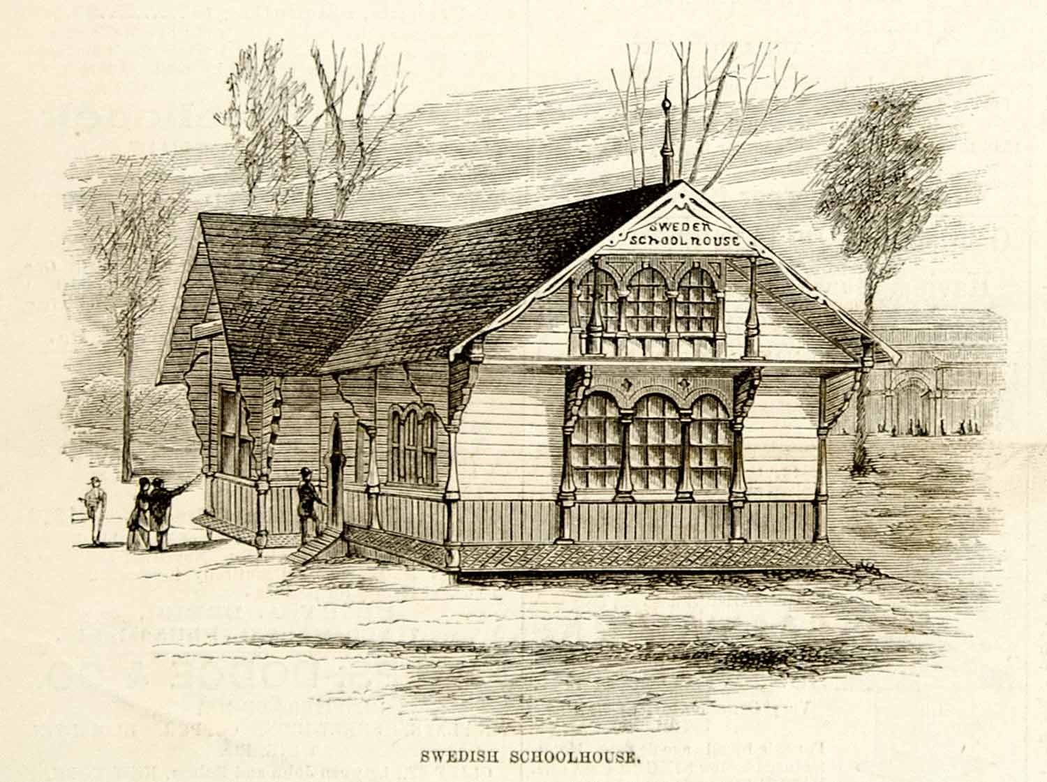 1876 Engraving Centennial Exposition Philadelphia World's Fair Sweden School