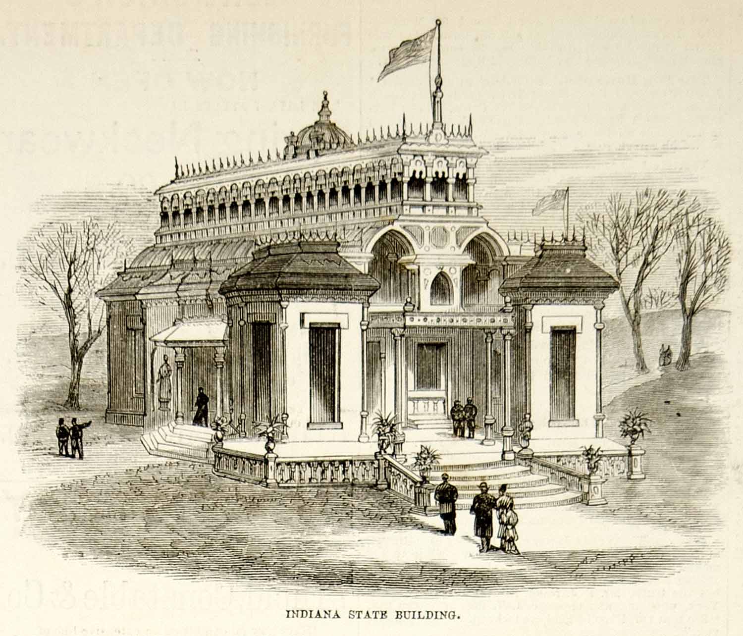 1876 Engraving Centennial Exposition Philadelphia Fair Indiana State Building