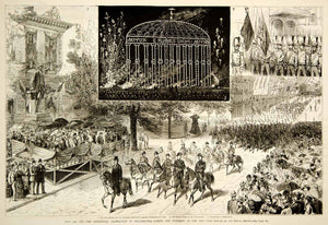 1876 Engraving Centennial Exposition Philadelphia Fair July 4 Parade Fireworks