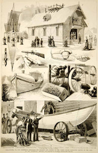 1876 Wood Engraving Centennial Exposition Philadelphia Lifesaving Exhibit Rescue