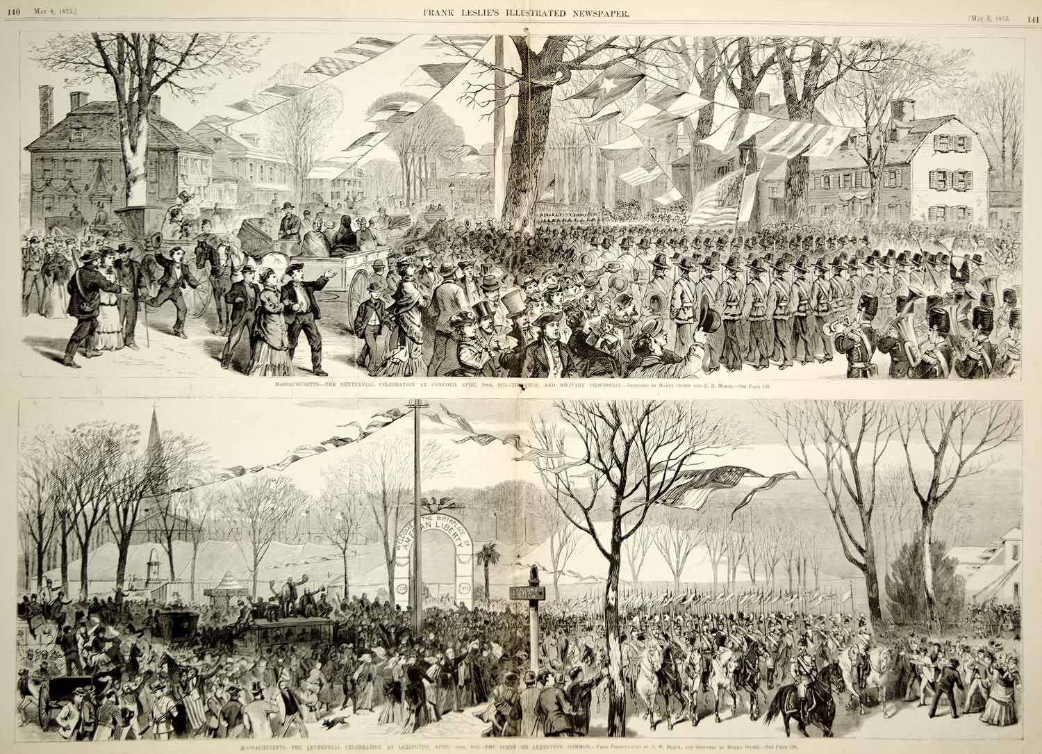 1875 Engraving Revolutionary War Centennial Celebration Concord Lexington Common