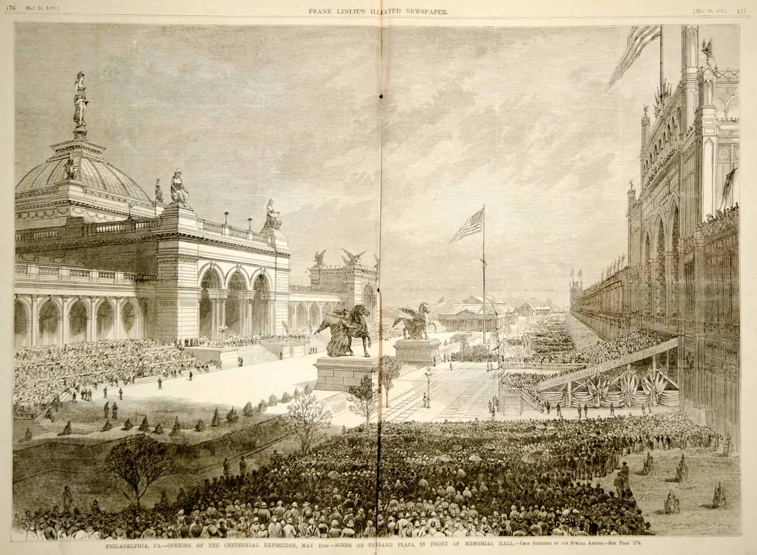 1876 Engraving Centennial Exposition Philadelphia Opening Ceremony