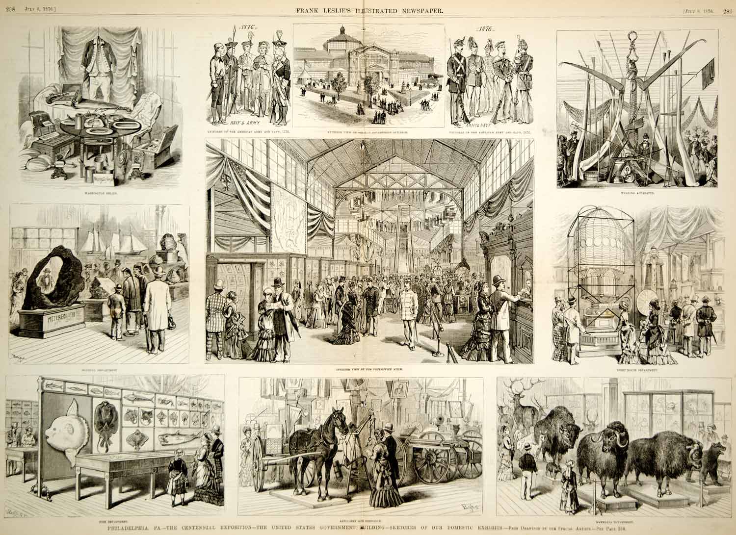 1876 Wood Engraving Centennial Exposition Philadelphia U.S. Exhibit World's Fair