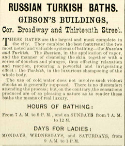 1875 Ad Russian Turkish Baths Public Sauna Steambath Banya Gibson Buildings NYC