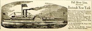 1875 Ad Antique Fall River Line Sidewheel Steamer "Bristol" Steamboat Travel