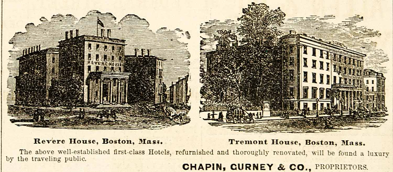 1875 Ad Antique Hotels Revere Tremont House Boston MA Buildings Historic Image