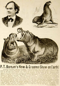 1876 Ad Antique P. T. Barnum Greatest Show on Earth Circus Hippotumus Hippo Seal
