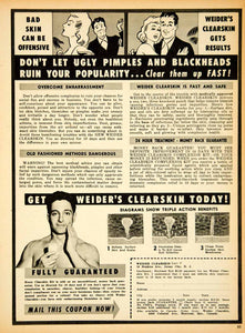 1955 Ad Weider Clearskin Pimples Acne Remedy Health Hygiene Blackheads YFM1