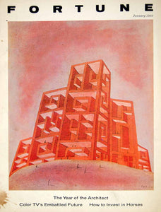 1966 Cover Fortune Magazine Jean Michel Folon Building Architecture Modern YFM2
