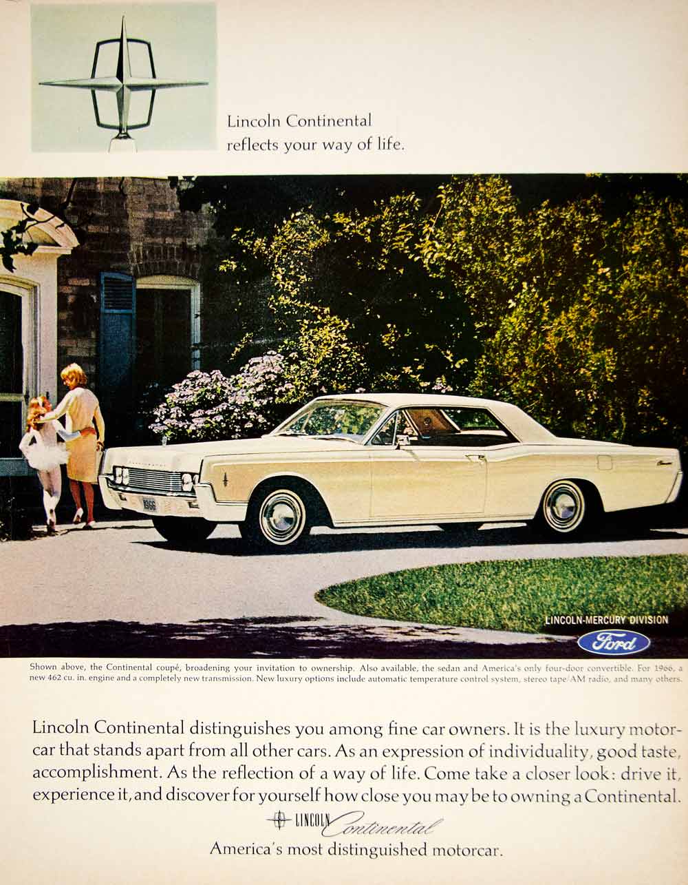 1966 Ad Lincoln Continental Coupe Yellow Car Luxury Automobile Vintage Ford YFM2