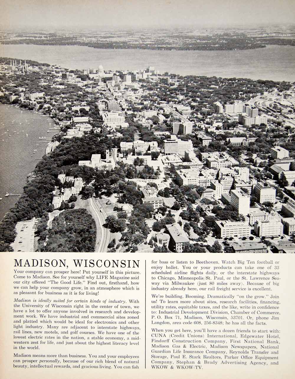 1966 Ad Madison Wisconsin Aerial View Campus Isthmus Lake Monona Mendota YFM2