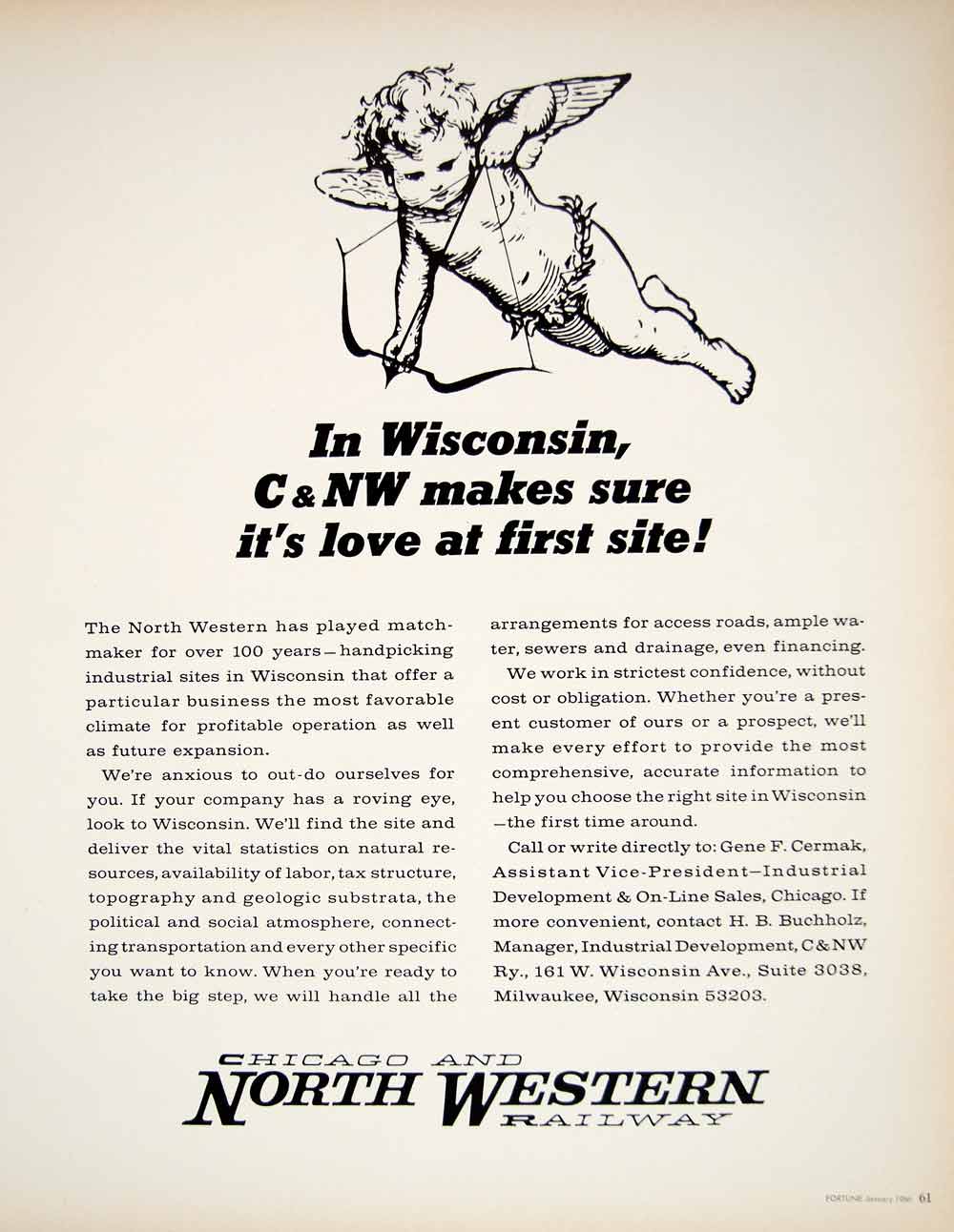 1966 Ad Chicago and North Western Railway Railroad C&NW Cupid Bow Arrow YFM2